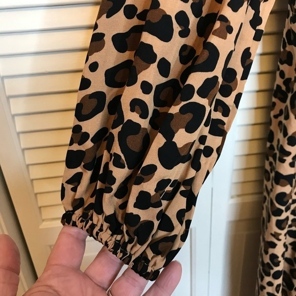 Kirundo Leopard Print Dress Size M Balloon Sleeve Drawstring Waist Buttons NEW - Picture 4 of 10